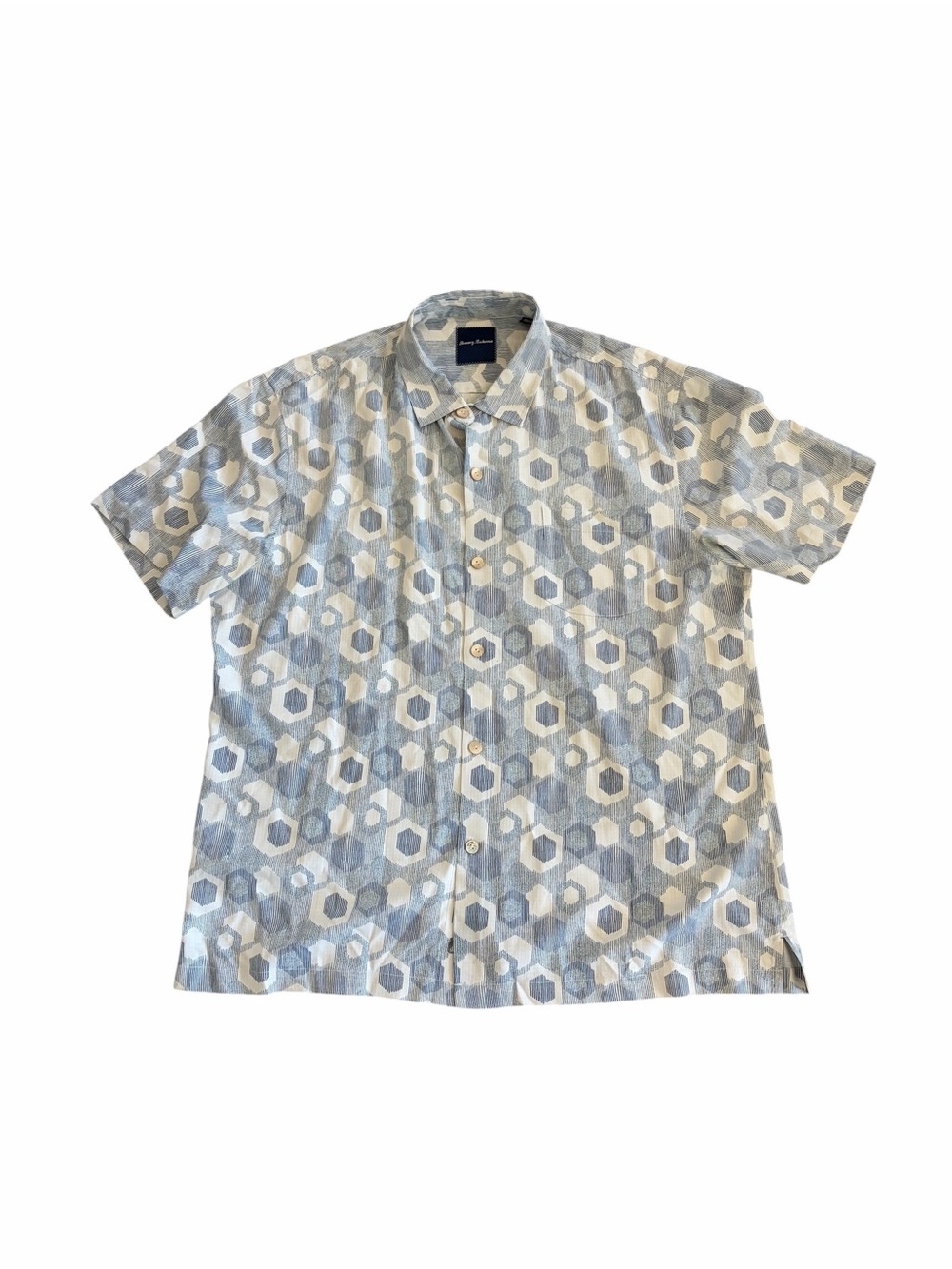 Tommy Bahama Shirt Mens 2XL Blue Geometric Silk Hawaiian Aloha Button Up